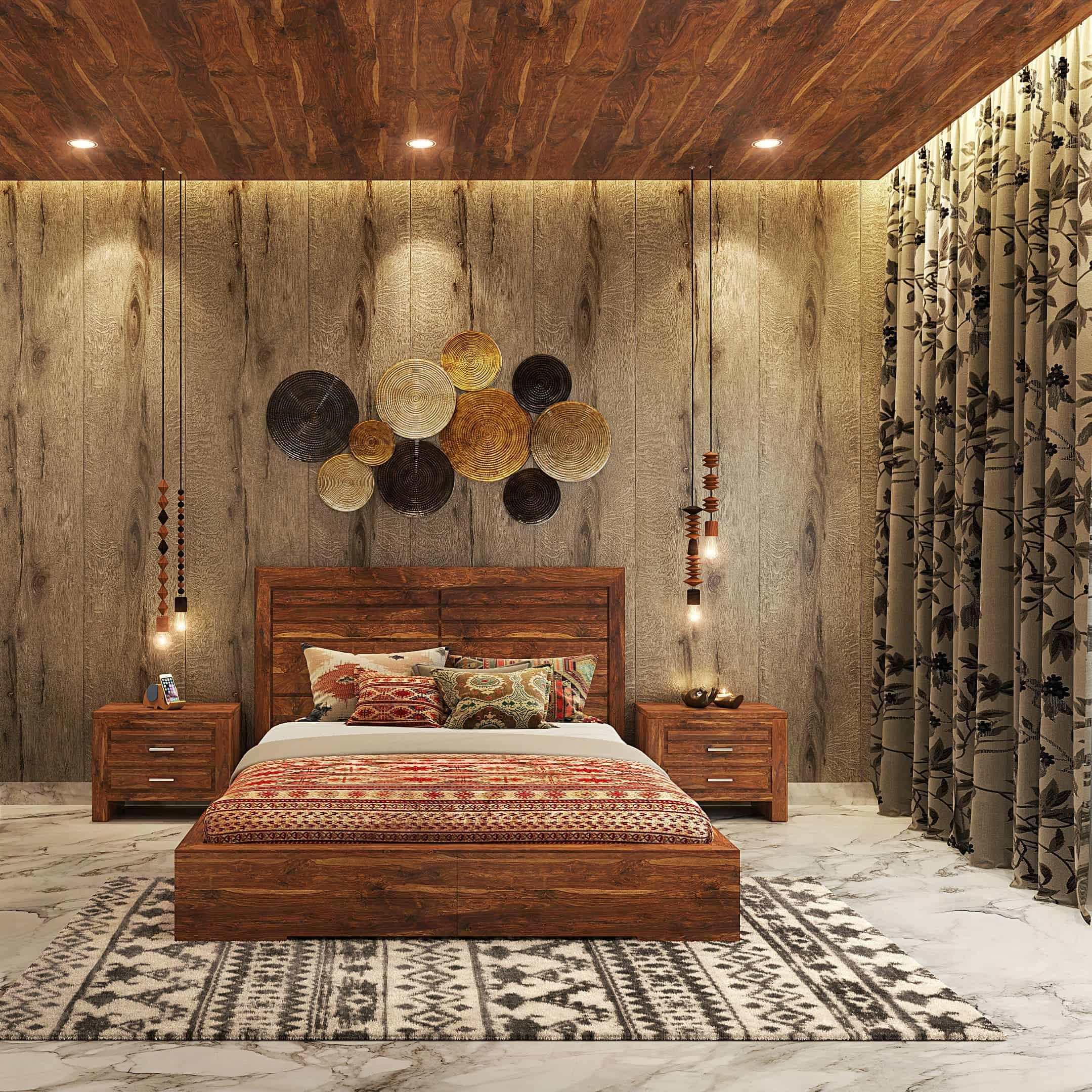 Nội thất phòng ngủ sử dụng nhiều chi tiết gỗ