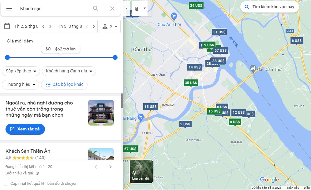 cách tìm nhà nghỉ khách sạn bằng google map