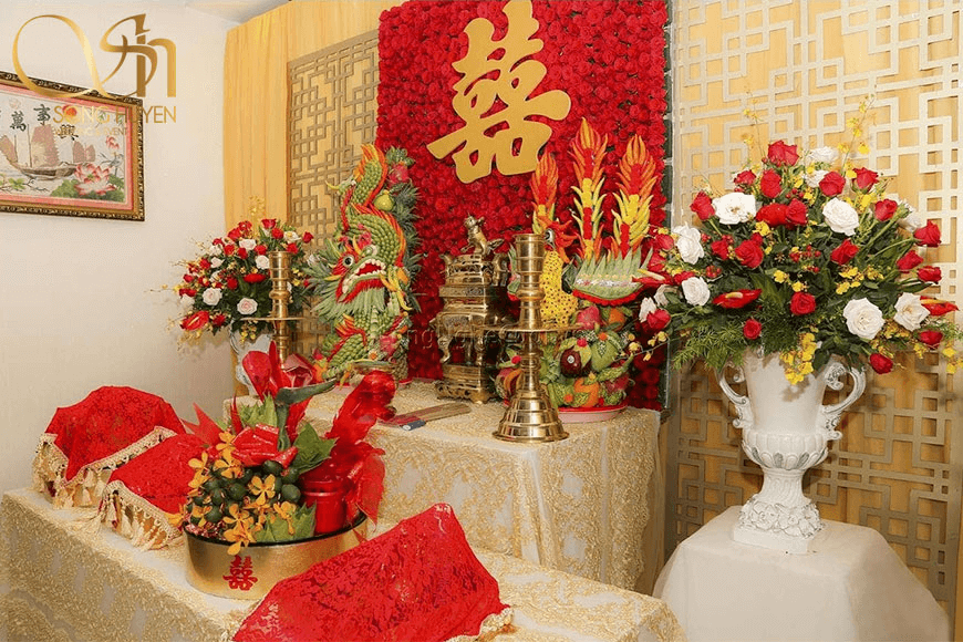 trang trí bàn thờ Gia Tiên trong ngày cưới