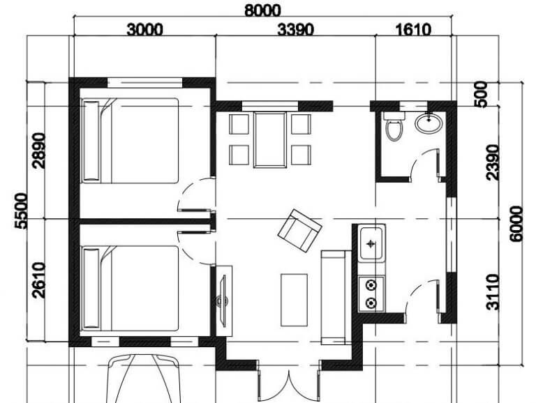 Mẫu thiết kế 4 cho ngôi nhà cấp 4 50m2 hai phòng ngủ