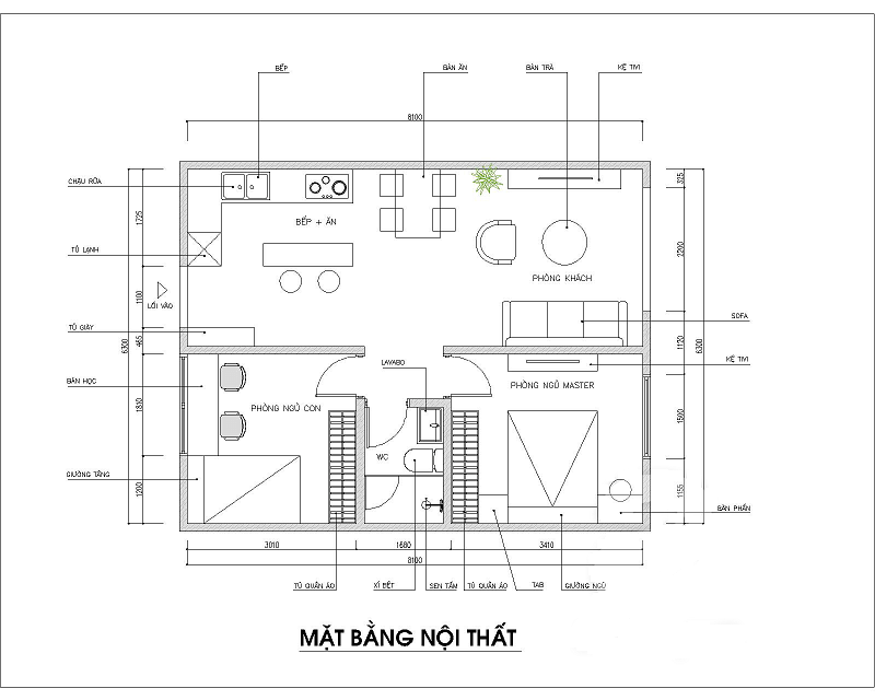 Bản vẽ thiết kế nhà cấp 4 50m2 2 phòng ngủ 3