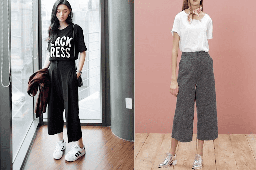 cách phối đồ đẹp cho nữ với quần culottes + áo phông đi chơi