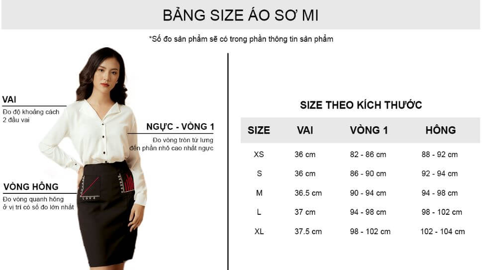 Bảng size áo sơ mi nữ thương hiệu GUMAC