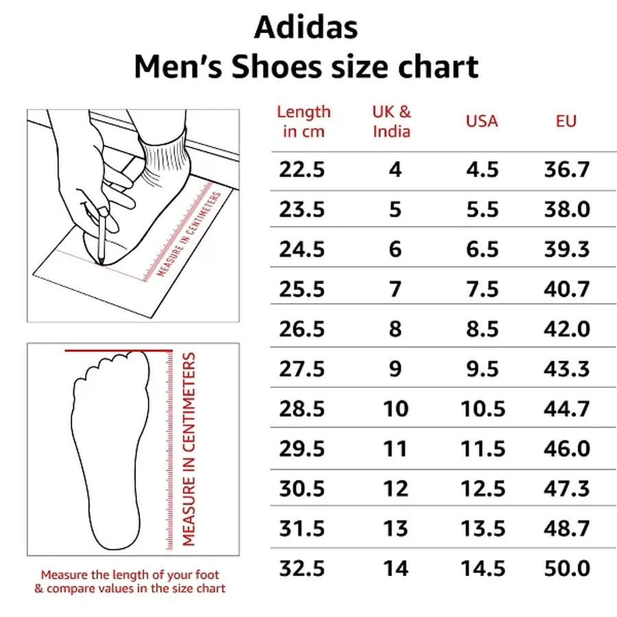 size giày adidas nam